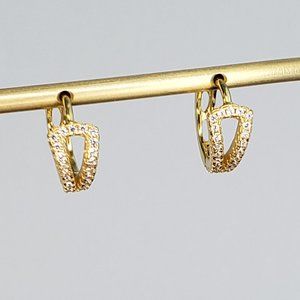 New 18K Gold Plated Sterling Silver Pave Huggies Earrings